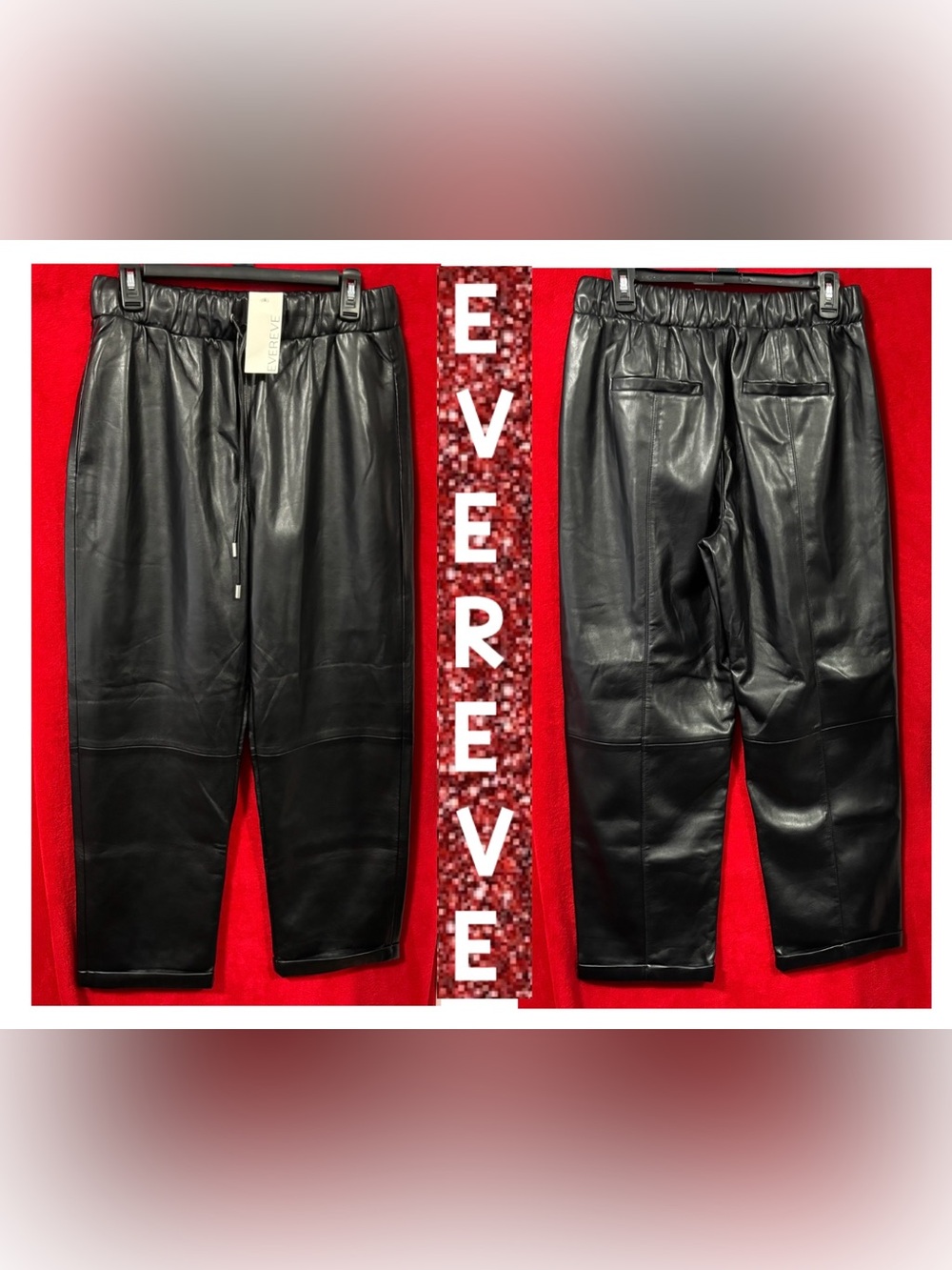 NWT Evereve Jules Faux Leather Seamed Pull On Pants Black Size Large $98